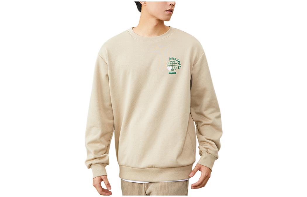 Anta Sports Crewneck Logo Printed Beige Sweatshirt Unisex Long Sleeve 972248708-3
