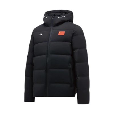Anta Sports Series Logo Flag Hooded Down Jacket Unisex Black. 462240107-1