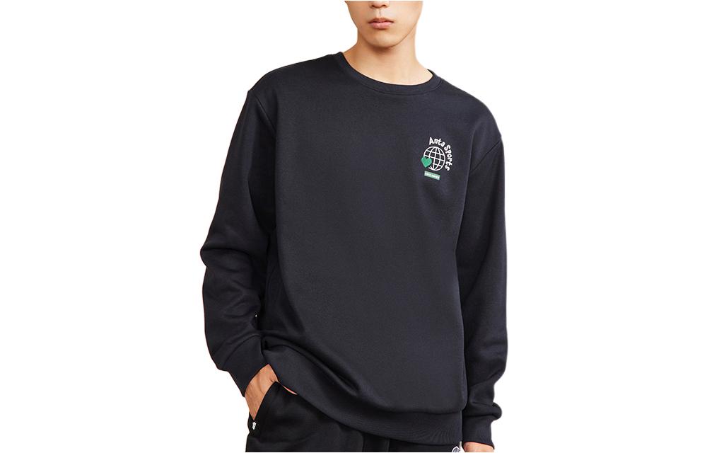 Anta Sports Sweatshirt Black Logo Print Unisex Pullover Long Sleeve 972248708-5