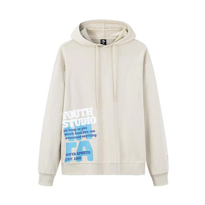 Anta SS22 Beige Pullover Hoodie Unisex with Letter Print 952238703-2
