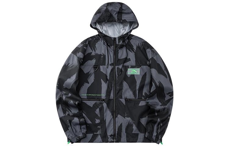 Anta SS22 Hooded Woven Jacket Black with All-Over Logo Print 152228613-2