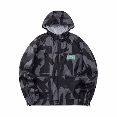 Anta SS22 Hooded Woven Jacket Black with All-Over Logo Print 152228613-2