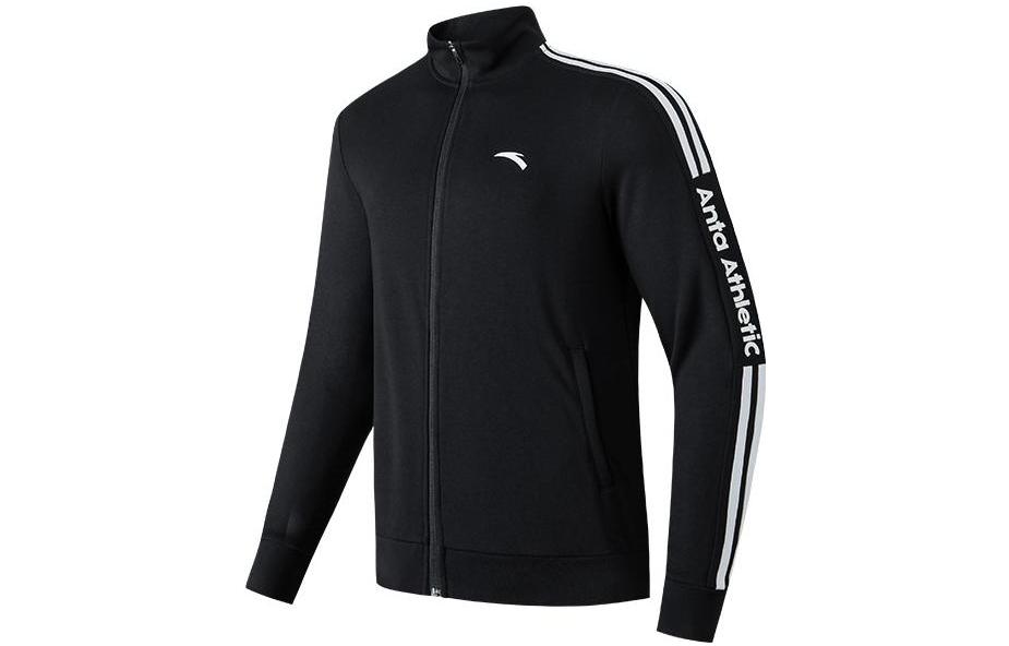 Anta SS22 Letter Print Striped Zip-Up Track Jacket Black Men’s 152217740-2