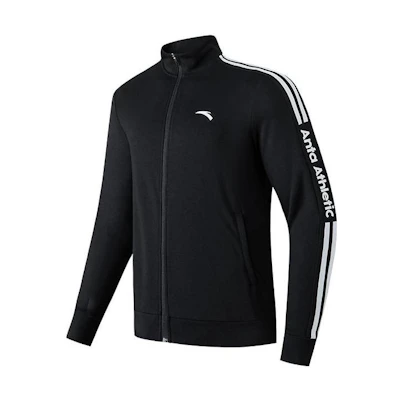 Anta SS22 Letter Print Striped Zip-Up Track Jacket Black Men’s 152217740-2