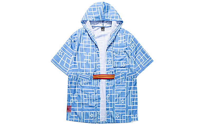 Anta Star Logo Series Blue Printed Hooded Woven Jacket 172030605-3