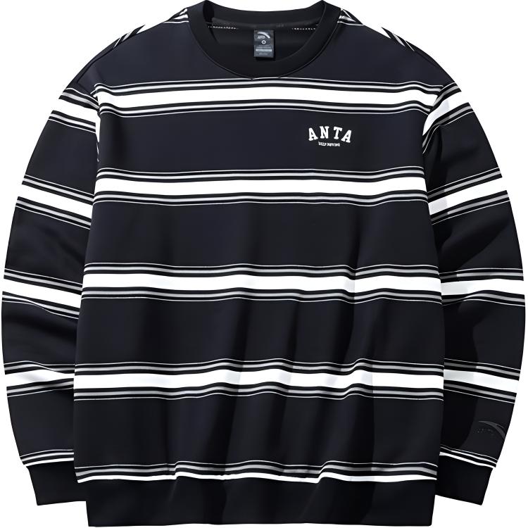 Anta Striped Breathable Casual Sweatshirt Black - Lifestyle Series 952438710-6