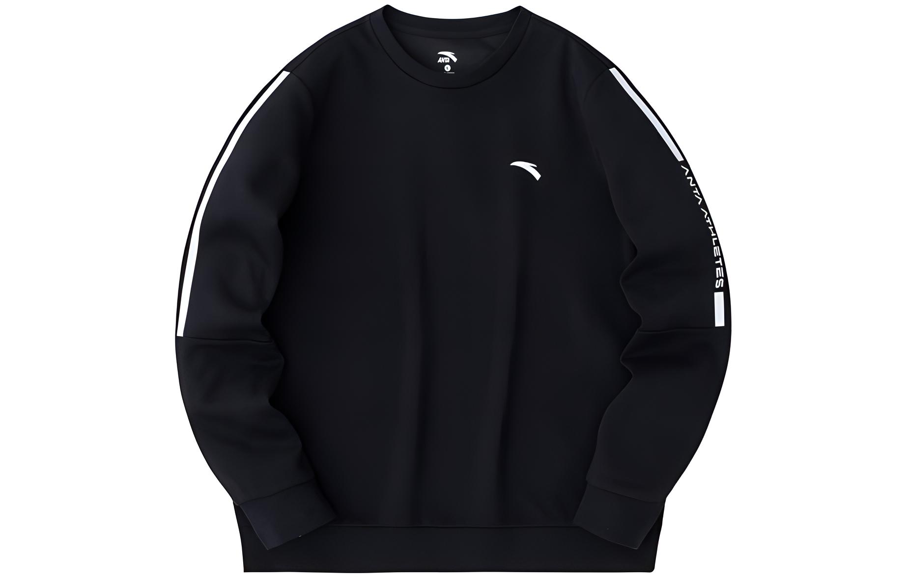 Anta Striped Letter Crewneck Pullover Sweatshirt Basic Black 152417712-3