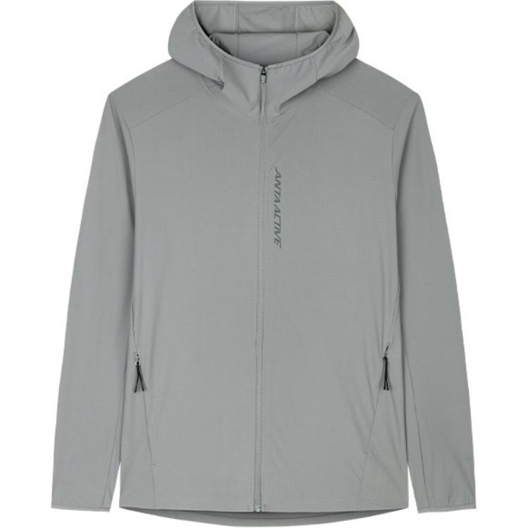 Anta Super Comfortable Breathable Letter Print Hoodie Jacket Grey Men’s 152437731U-4