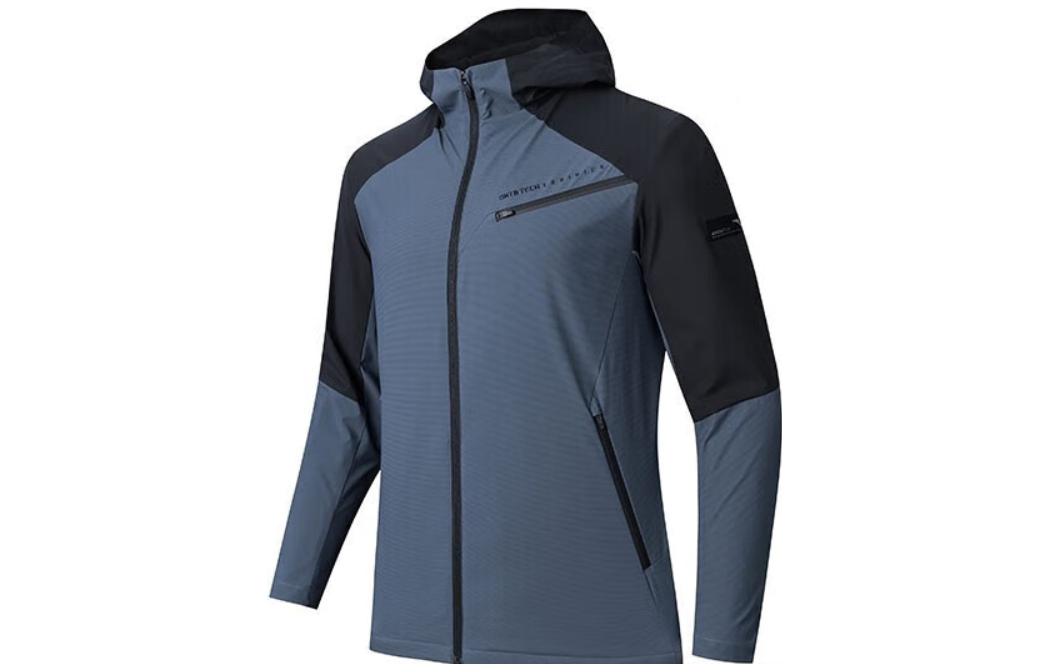 Anta Training Colorblock Zip Hoodie Black/Whale Blue Fleece Jacket 152347605-2
