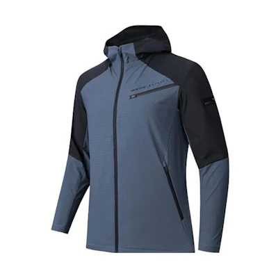 Anta Training Colorblock Zip Hoodie Black/Whale Blue Fleece Jacket 152347605-2