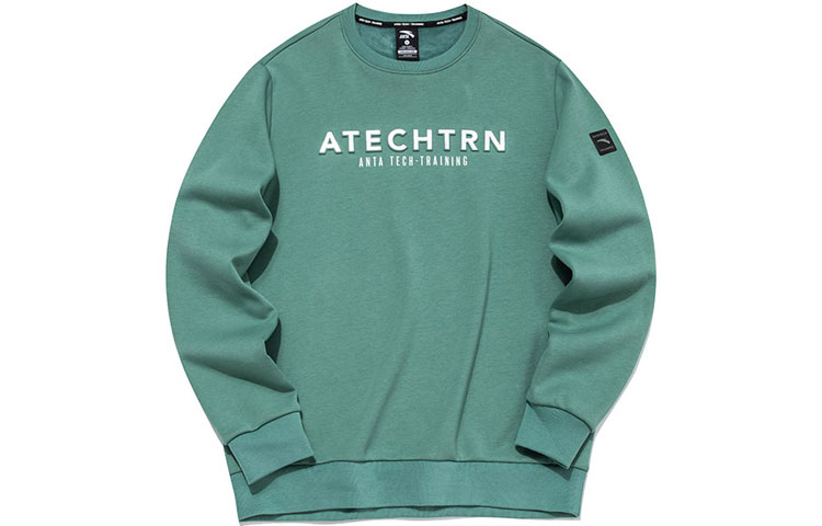 Anta Training Crewneck Fleece Knit Sweatshirt Green Casual Wear 152147717-3