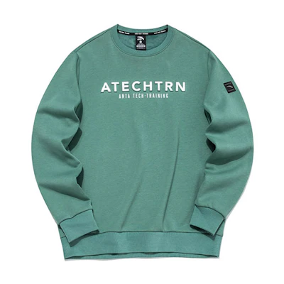 Anta Training Crewneck Fleece Knit Sweatshirt Green Casual Wear 152147717-3