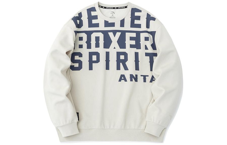 Anta Training Crewneck Knit Sweatshirt Men’s Loose Fit Beige Gray 152237740-1
