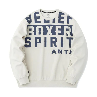 Anta Training Crewneck Knit Sweatshirt Men’s Loose Fit Beige Gray 152237740-1