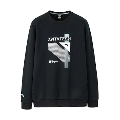 Anta Training Crewneck Sweatshirt Black with Letter Print Design for Men 952247710-4