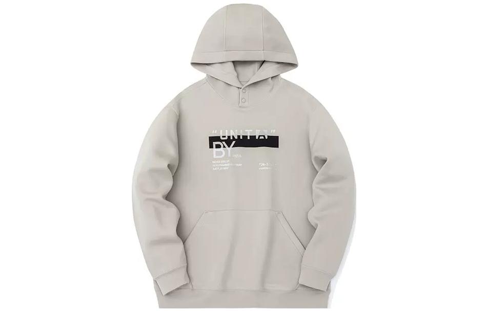 Anta Training Hoodie Beige Brown Pullover with Letter Print Design 152317742-1