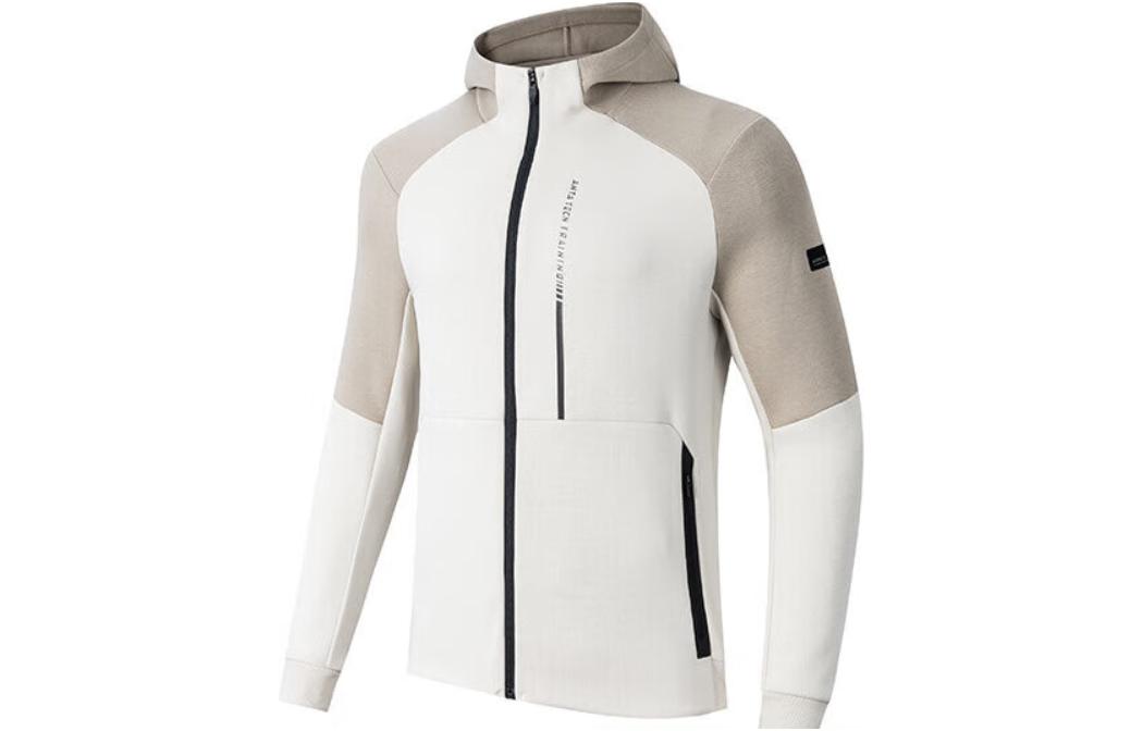Anta Training Hoodie Jacket - Charlotte Gray/White Colorblock Design 152417705-1