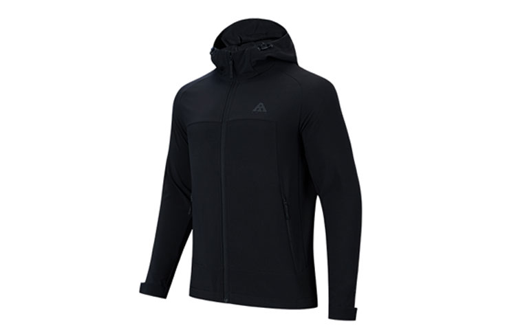 Anta Training Jacket Windproof Water-Resistant Black Hooded Softshell 952347609-1