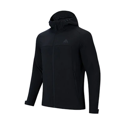 Anta Training Jacket Windproof Water-Resistant Black Hooded Softshell 952347609-1