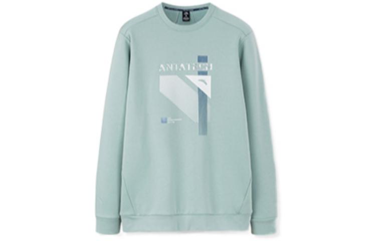 Anta Training Letter Print Fleece Pullover Crewneck Sweatshirt Grey Fog Blue Mens 952247710-3