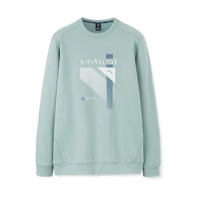 Anta Training Letter Print Fleece Pullover Crewneck Sweatshirt Grey Fog Blue Mens 952247710-3