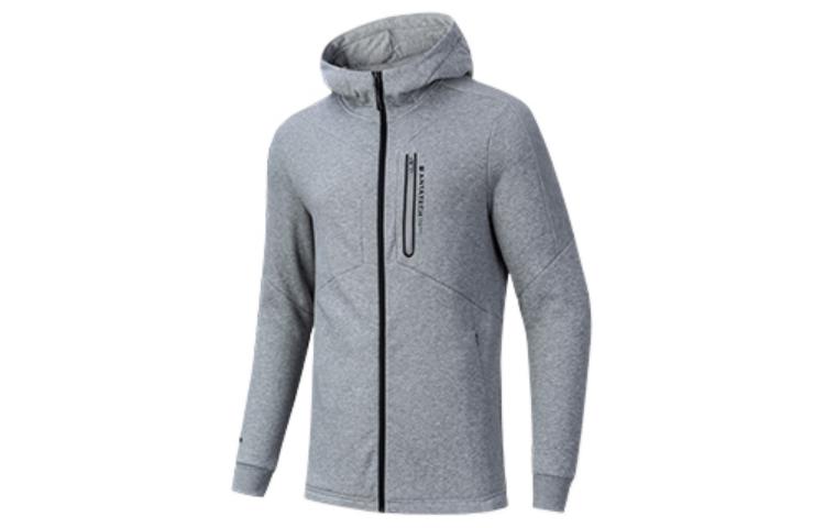 Anta Training Logo Print Zip-Up Hoodie Jacket Gray Floral 952247706-1