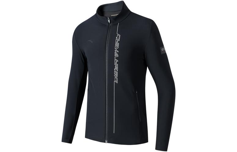 Anta Training Outdoor Series Black Knit Jacket with Logo Print for Men 152317701-3