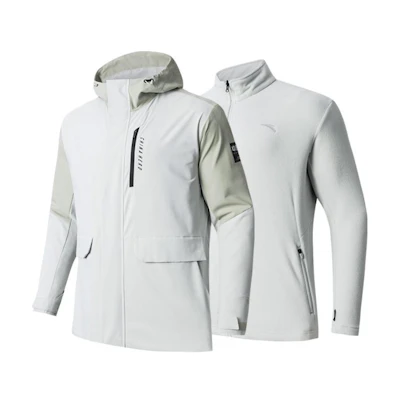 Anta Training Outdoor Series Gray Patchwork Fleece-Lined Hooded Jacket Set 152347612-1