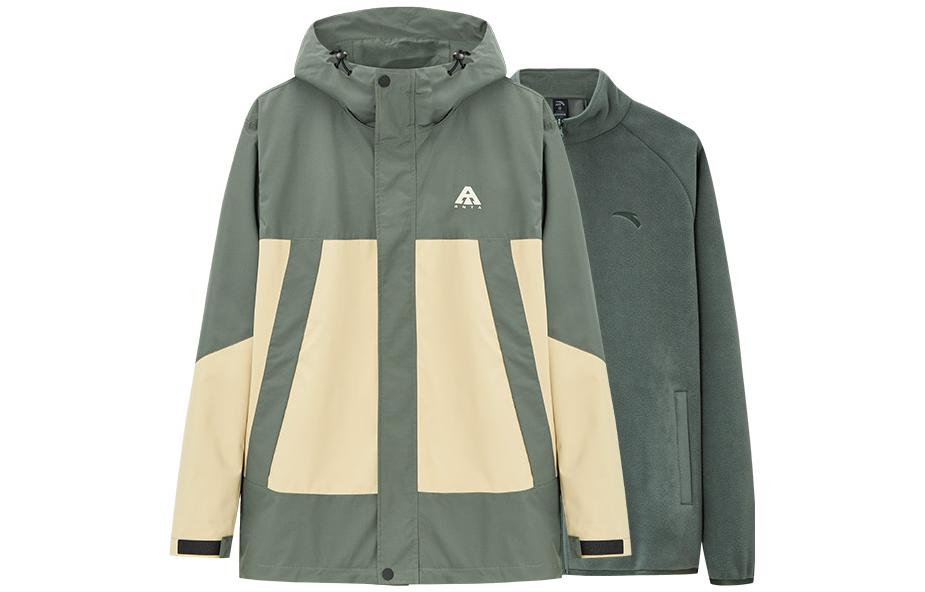 Anta Training Series 3-in-1 Fleece Hoodie Jacket - Water-Resistant Teal/Khaki 952347610-2