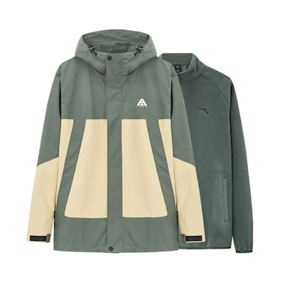 Anta Training Series 3-in-1 Fleece Hoodie Jacket - Water-Resistant Teal/Khaki 952347610-2