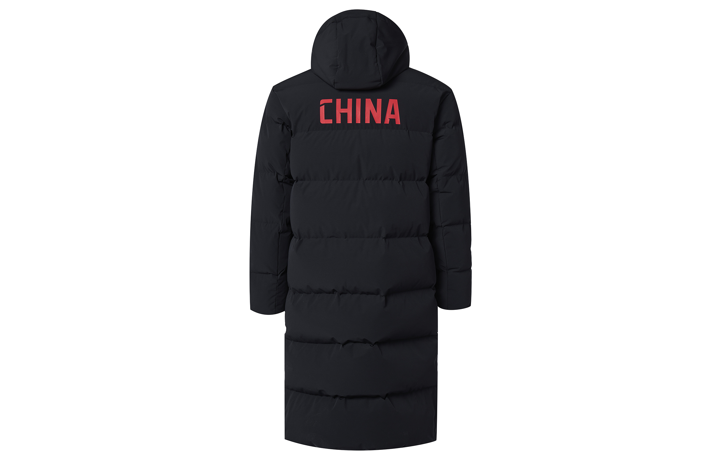 Shop Anta Training Series  Black Long Down Jacket with Back Logo Print. 152317902-2