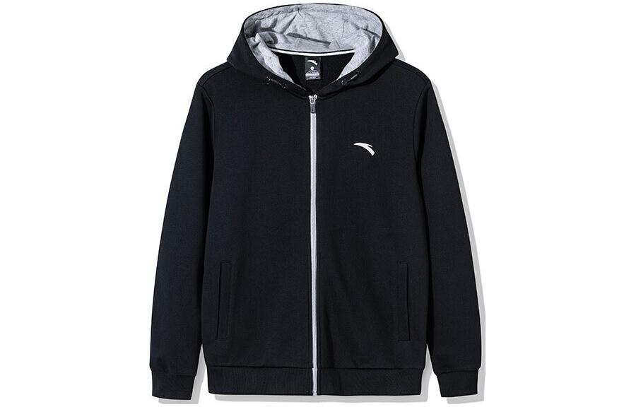 Anta Training Series Basic Black Zip-Up Hoodie with Logo for Men 95937704-5
