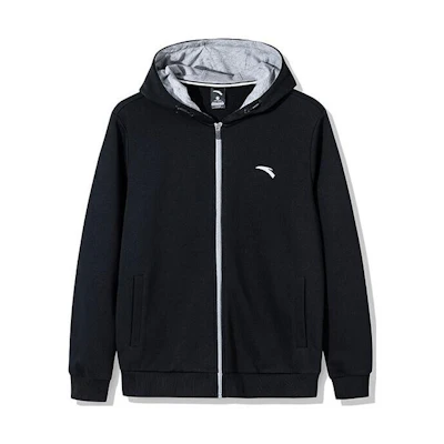 Anta Training Series Basic Black Zip-Up Hoodie with Logo for Men 95937704-5