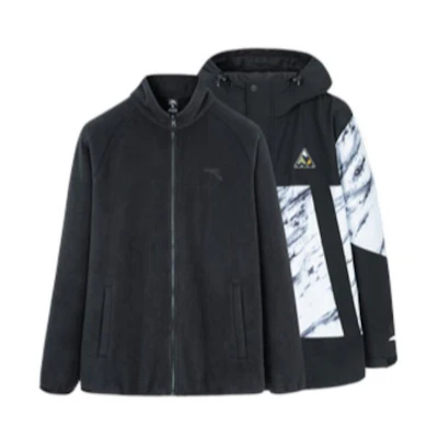 Anta Training Series Black 3-in-1 Full Print Hooded Jacket 952247670-3