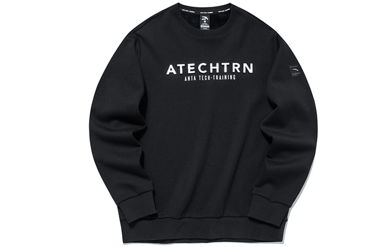 Anta Training Series Black Crewneck Fleece Casual Sweatshirt with Letter Print 152147717-5