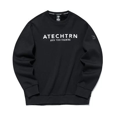 Anta Training Series Black Crewneck Fleece Casual Sweatshirt with Letter Print 152147717-5