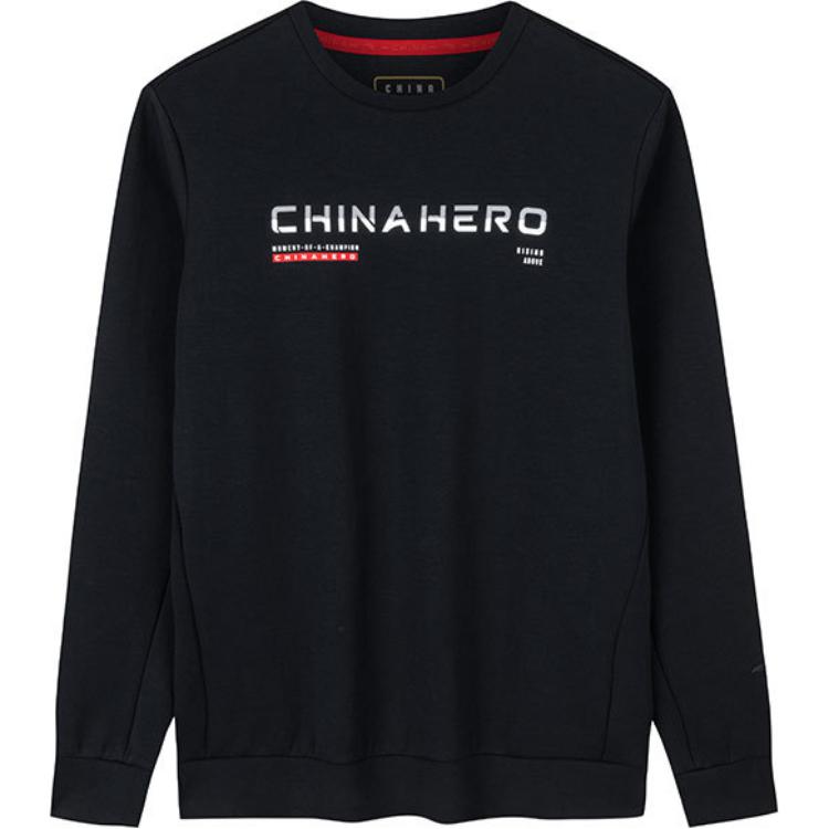 Anta Training Series Black Crewneck Pullover Sweatshirt with Letter Print 152437719-3