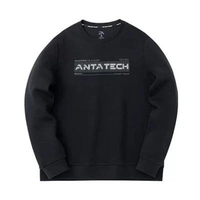 Anta Training Series Black Crewneck Pullover Sweatshirt with Logo 152317727-4