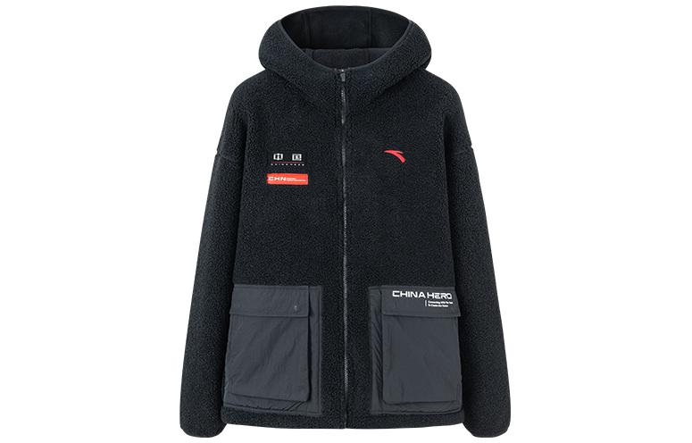 Anta Training Series Black Embroidered Logo Fleece Zip Hoodie 152247747-3