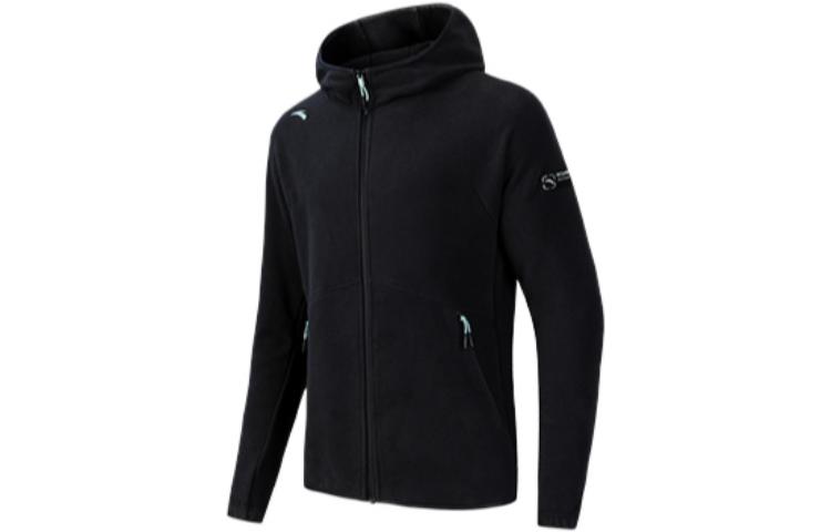 Anta Training Series Black Fleece Lined Hoodie Jacket with Logo Patch 952247707-3