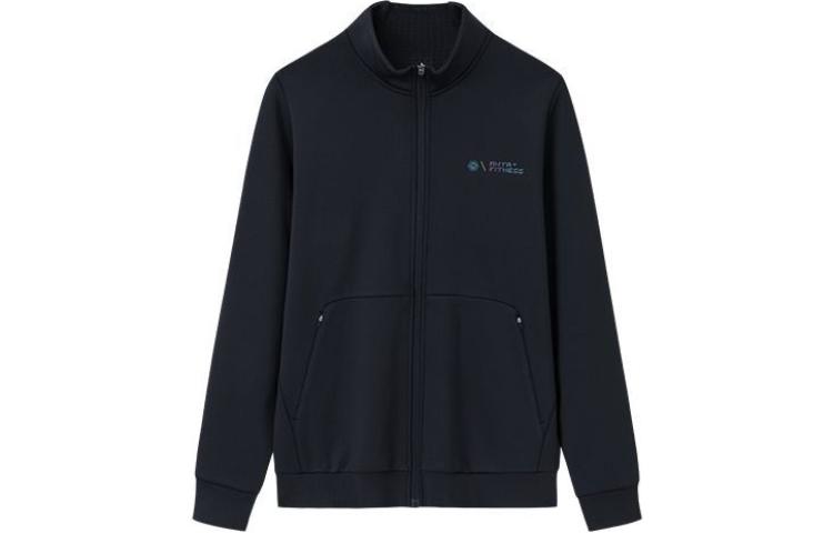 Anta Training Series Black Fleece Zip-Up Fitness Jacket with Stand Collar AT952337708-3