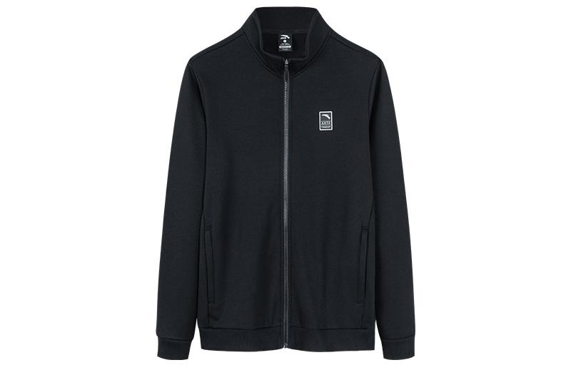 Anta Training Series Black Fleece Zip-Up Hoodie with Logo Patch 952237735-3