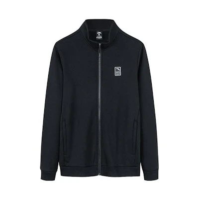 Anta Training Series Black Fleece Zip-Up Hoodie with Logo Patch 952237735-3
