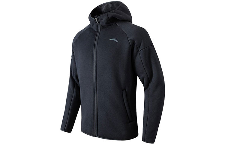 Anta Training Series Black Hooded Fleece Sports Jacket 952147721-4