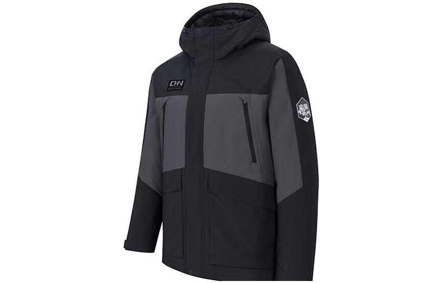 Anta Training Series Black Hooded Jacket with Zipper and Patchwork Design 152347958-4