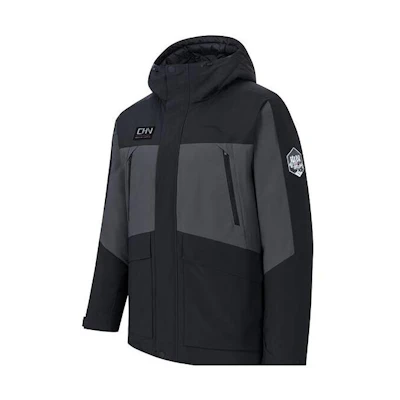 Anta Training Series Black Hooded Jacket with Zipper and Patchwork Design 152347958-4