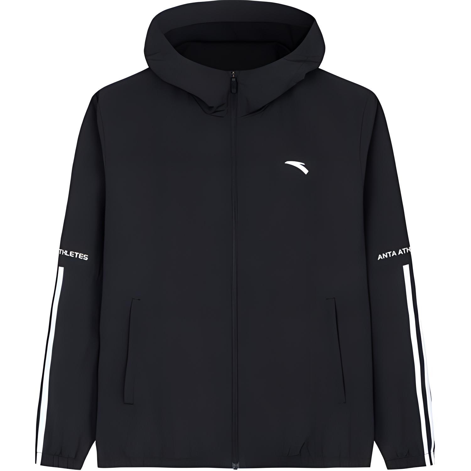 Anta Training Series Black Hooded Zipper Windbreaker Jacket. 152447626-2
