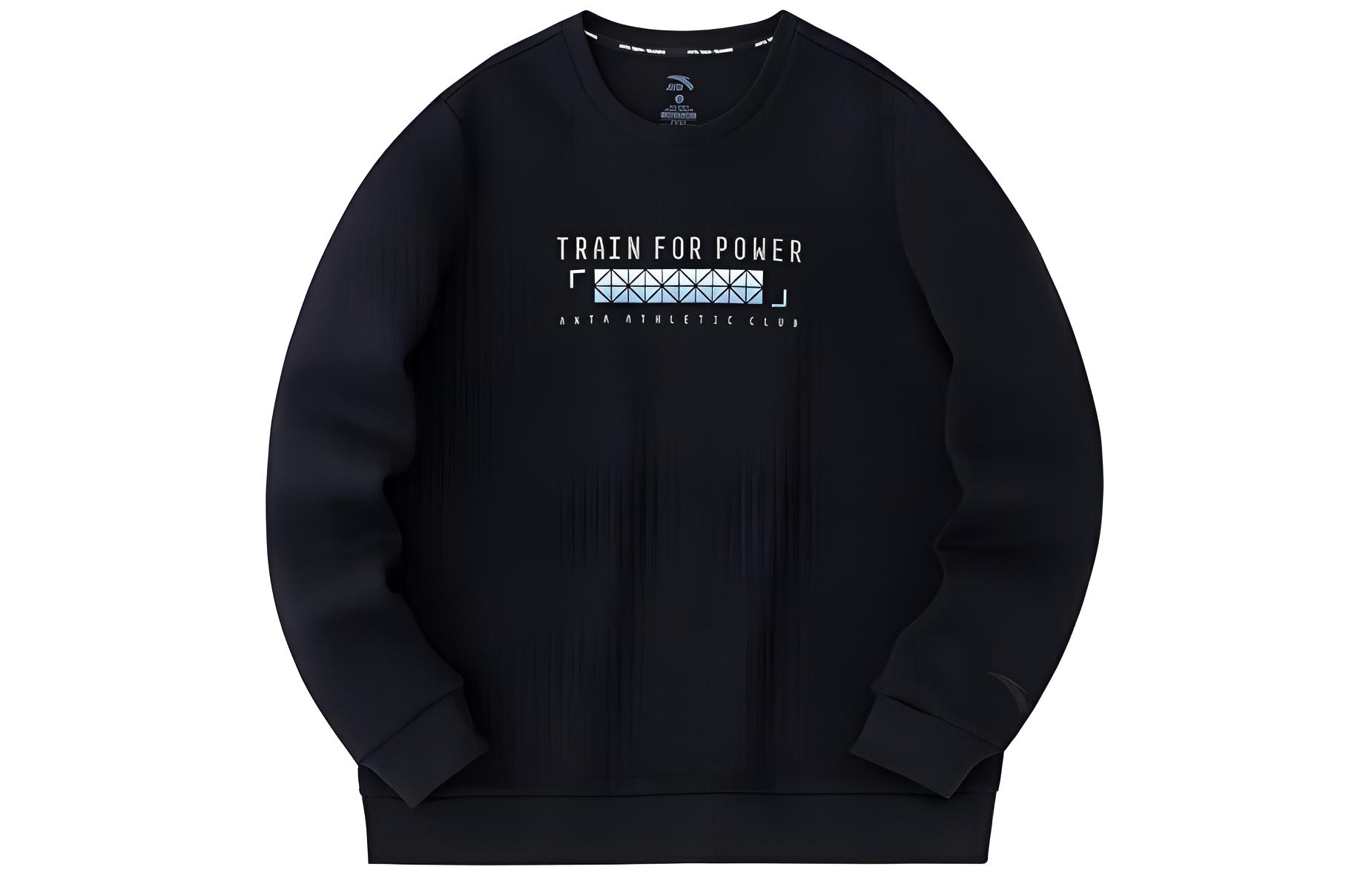 Anta Training Series Black Letter Crewneck Stretch Knit Sports Sweatshirt 152417706-4