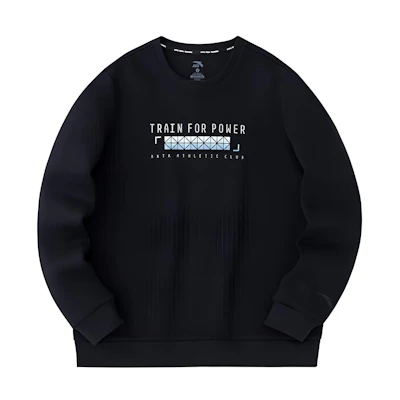 Anta Training Series Black Letter Crewneck Stretch Knit Sports Sweatshirt 152417706-4