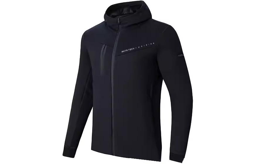 Anta Training Series Black Letter Print Hooded Warm Fleece Jacket 152347706S-4
